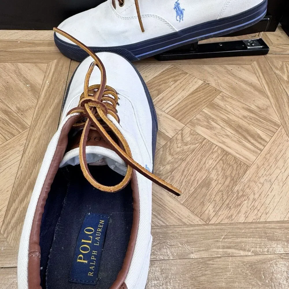 Polo Ralph Lauren Vaughn Mens Sneakers Size 11.5 D Cream Canvas Casual Shoes